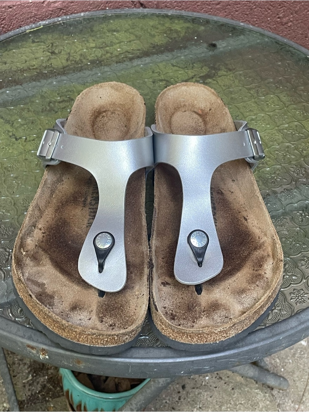 Birkenstock Gizeh Silver Metallic Sandals Size 42